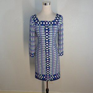 Chetta B Colorful polka dots Sheath Dress sz 8 3/4 sleeves